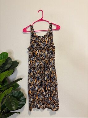 Lucky Brand Geometric Print Sleeveless Dress with tassel adjustable waist M